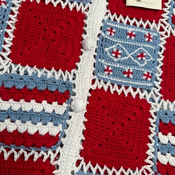 NWT Christopher & Banks Granny Square Crochet Cardigan Sweater Short Sleeve S - Picture 5 of 7